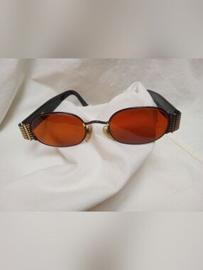 Halston Designer  Black & Gold Sunglasses with Amber Lenses